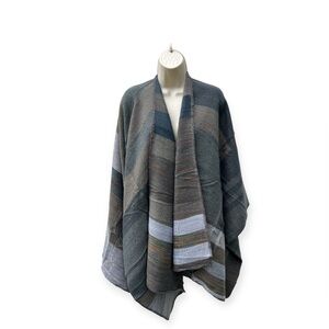 Kollie More Color Block Shawl Wrap Poncho Cape  Ultra‎ Soft Cozy Boho Gray NWOT